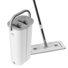 VEVOR Mop and Bucket with Wringer Set, Wet & Dry Use, Flat Mop and Bucket System with 3 Washable Microfiber Pads, Flat Mop with Stainless Steel H