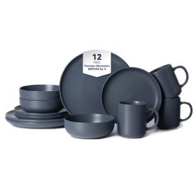 12-Piece Stoneware Dinnerware Sets with Mugs | Microwave & Dishwasher Safe | Non-Toxic Dinner Plates Bowls Set | Stackable Matte Glaze Kitchenwar
