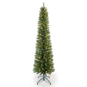 Prelit Christmas Tree 7ft Artificial Pencil Christmas Tree with Lights, 18" Solid Base, Faux Outdoor Slim Christmas Tree