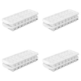 Set of Two Stacking Ice Cube Trays, Easy release, 16 Cubes Each, BPA-Free, White, 4 Count