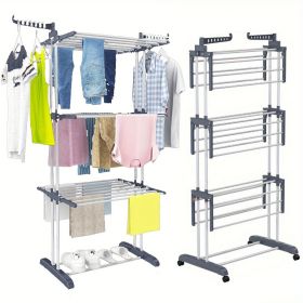 4-Tier Clothes Drying Rack, 67.7-inch Laundry Drying Rack with Foldable Base, 4-Tier Stainless Steel Drying Rack