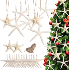 15pcs 2.3-4.3 Inch Starfish Hanging Christmas Tree Ornaments Star Fish Shells Decor For Crafts (Color: White)