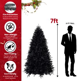Prelit Black Christmas Tree With White Lights Artificial Fake Christmas Tree With PE&PVC Branch Tips For Halloween And Xmas Tree For Holiday Deco (Option: 7ft)