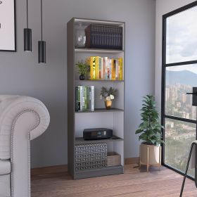Vinton Four-Tier Bookcase with Modern Storage for Books and Decor (Color: Matt Gray / White)