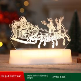 Christmas Decoration 3D Lamp Acrylic LED Night Lights New Year Valentines Day Christmas Kids Gift Christmas Ornaments (Option: Elk Snowmobile-Warm White)